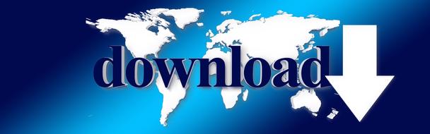 clipart of download text and world map