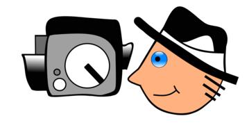 Smiling reporter, with the camera, clipart