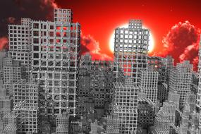 cube design technical metal red sky