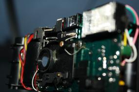 Colorful circuit board of the camera with wires