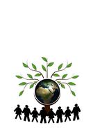 Silhouettes of the people, near the colorful Earth, with the plant, clipart