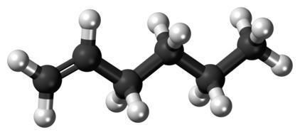 3d, grey and black model of Hexene, at white background, clipart