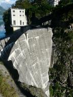 panoramic view of the dam in the alps on a sunny day