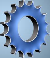 Close-up of the blue, 3d gear with spikes, clipart