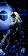 woman robot in futuristic landscape