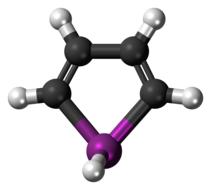 Black, grey and violet molecule of Bismole, at white background