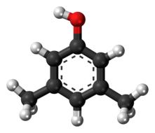 Black, gray and red Xylenol molecule, at white background, on clipart