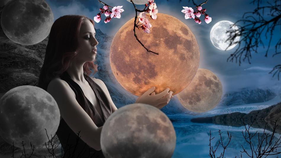 girl among the planets in space