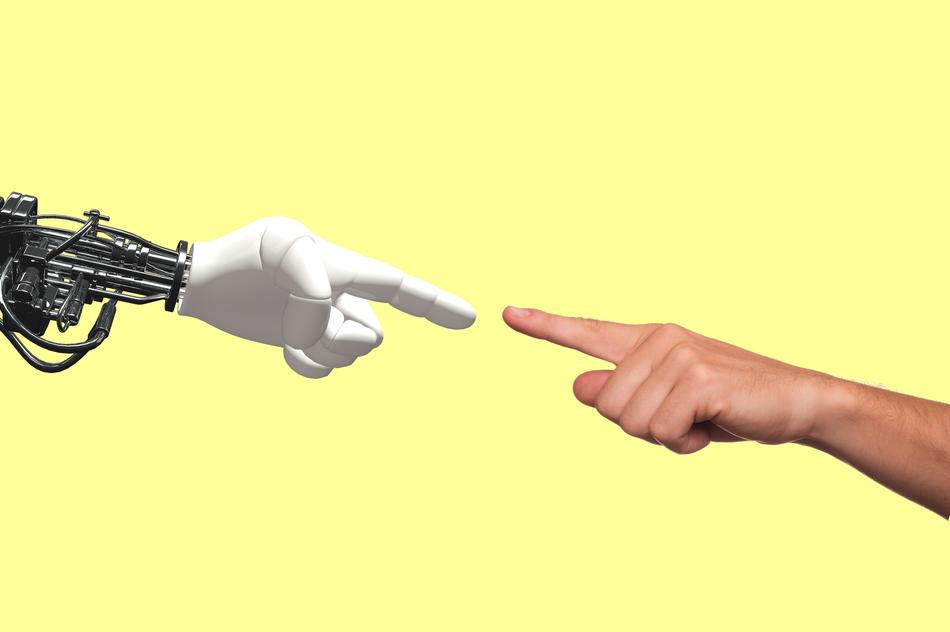 technology robot and human hands