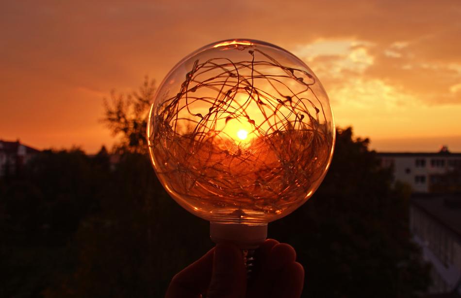 light bulb at sunset