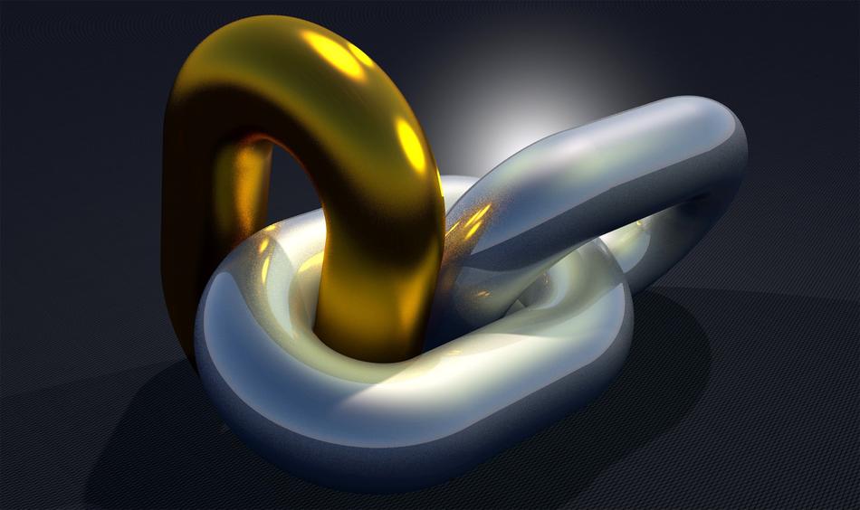 gold, silver and platinum, three links of the chain