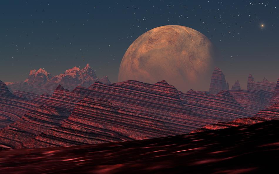 Earth on the background of the planet Mars