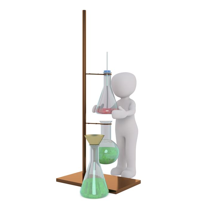 chemist with flacks, abstract 3d render