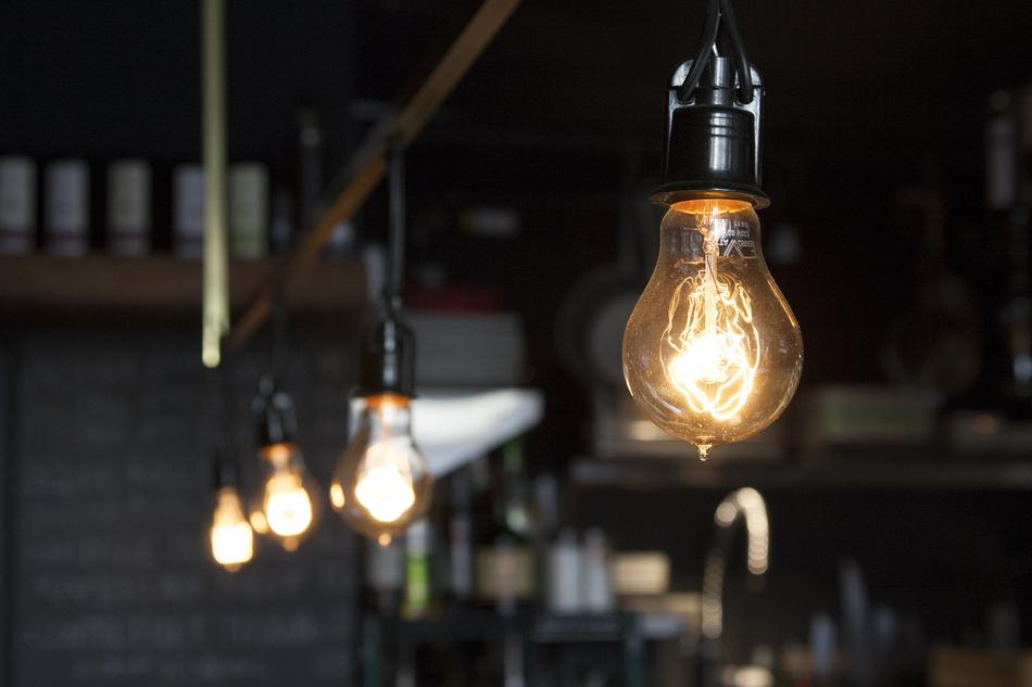 glowing bulbs, illumination of the bar counter