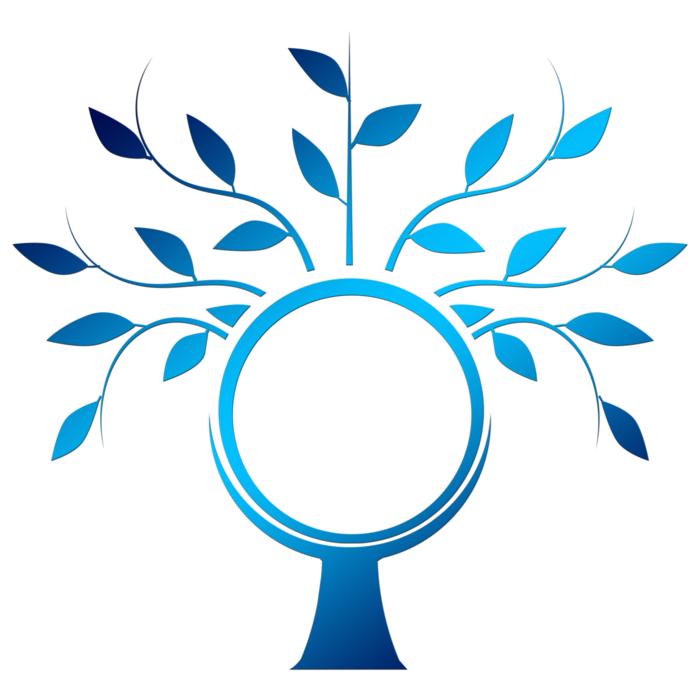 abstract blue tree with round frame drawing