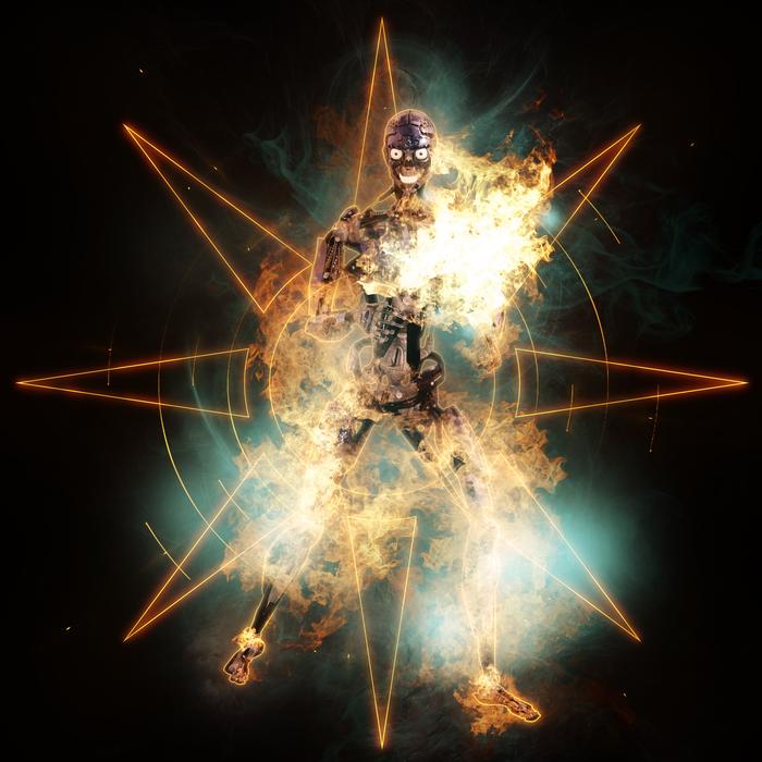 Colorful robot at background with the star