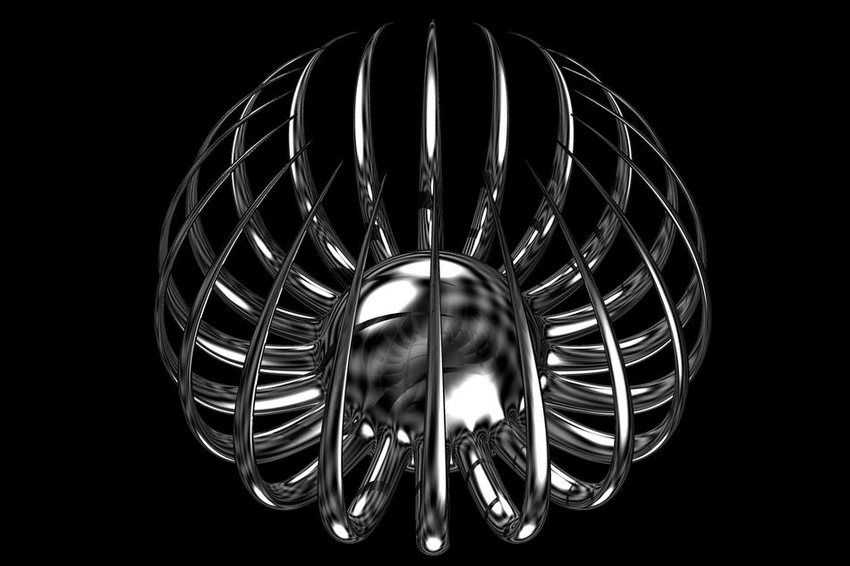 chrome spherical figure on black
