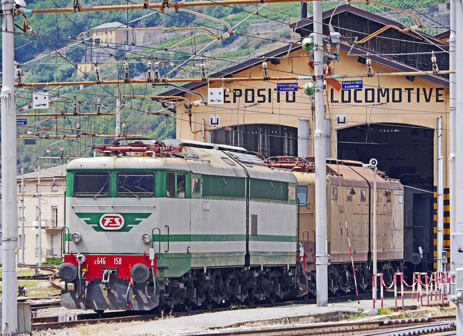Historically Electric Locomotive at depot, italy, tirano