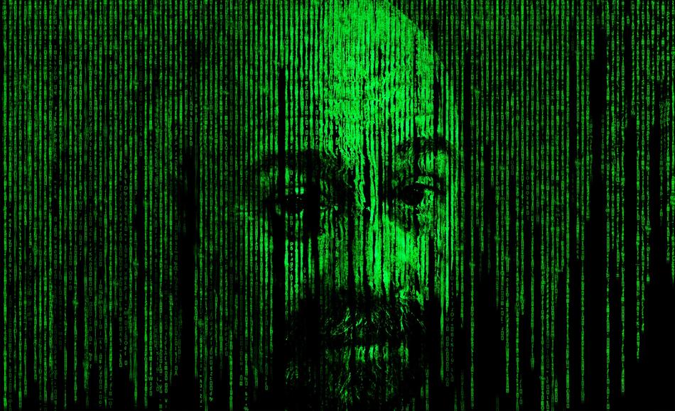portrait of Albert Einstein on a green matrix background