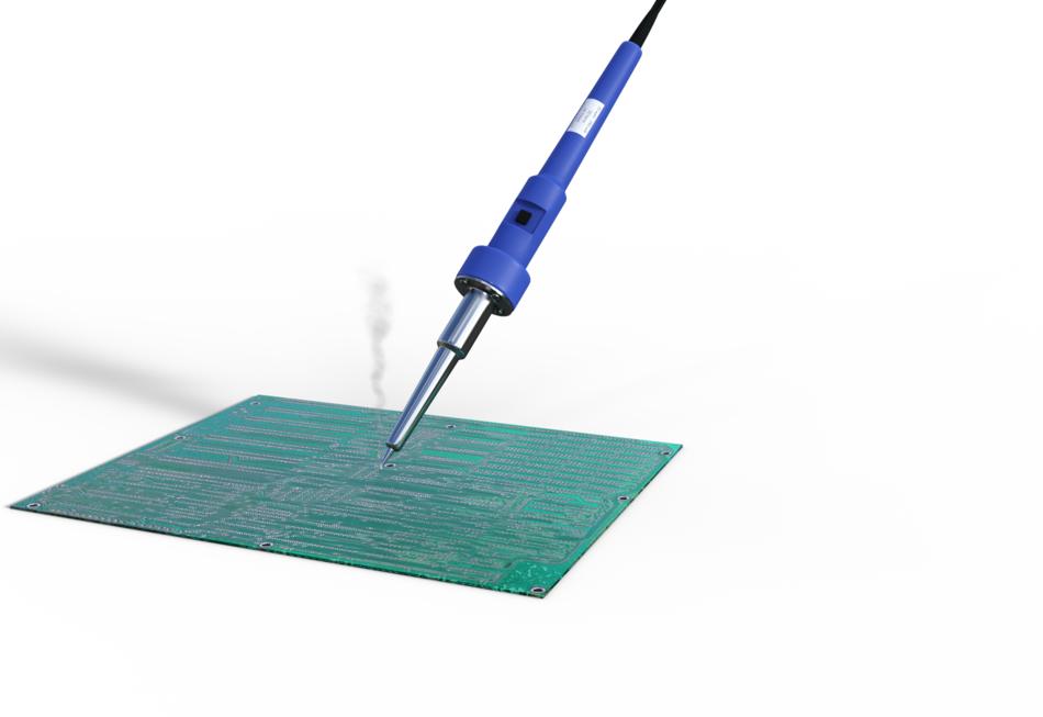 Solder of the green board at white background