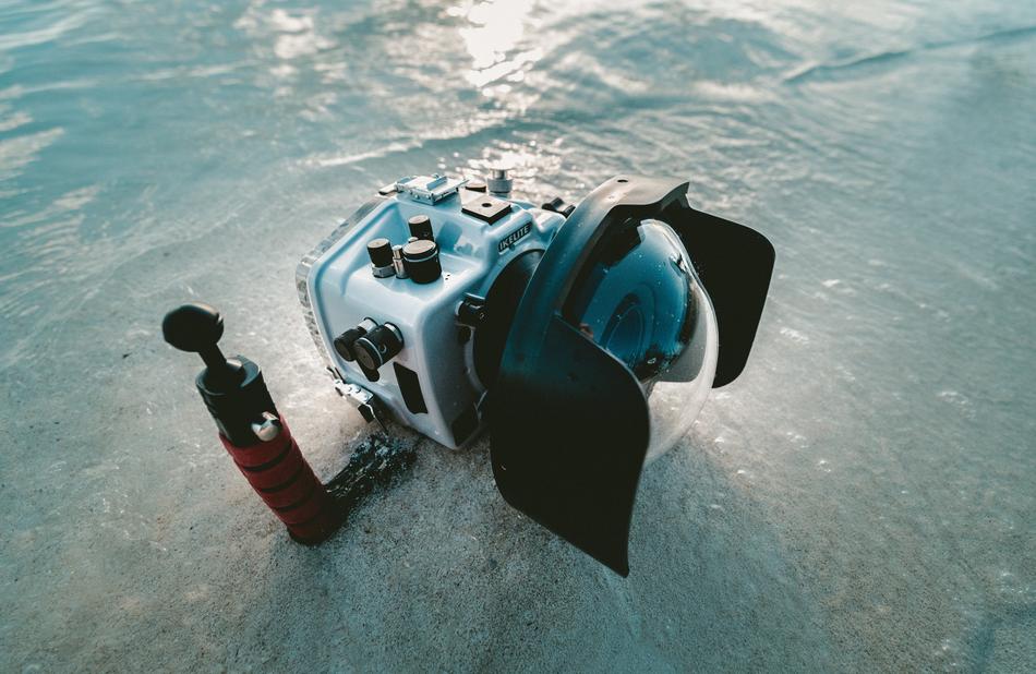 Camera in the water in light