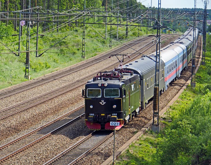 Stockholm - Uppsal S-Bahn-Train of Swedish State Railways among the plants