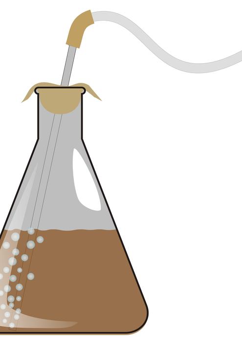 Clipart with the flask, with the brown liquid and pipe, at white background