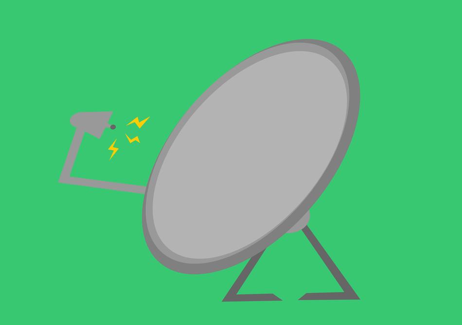 Model of the antenna, with the yellow thunderbolts, at green background, clipart