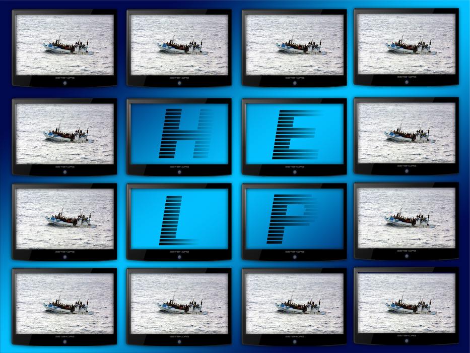 monitor wall with boat pictures