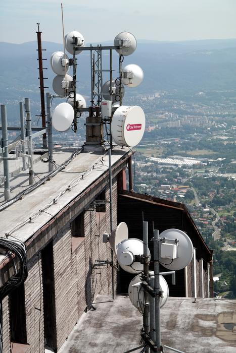 Antenna Satellite on the rooftops on the hill