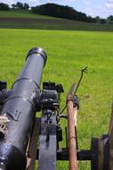 Model of the gun of the Battle of Ostrach, on the green meadow, among the trees
