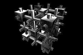 abstract metal cube on black background