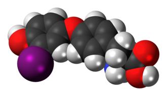 Colorful model of Monoiodothyronine, at white background, on clipart