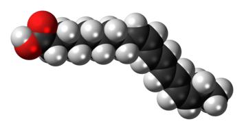 Grey, black and red, shiny model of Alpha Parinaric Acid, clipart