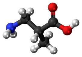 Colorful, shiny model of Aminoisobutyric Acid, at white background, clipart