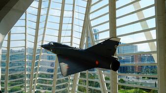 Science museum building, with the plane model and view through the windows, in Valencia, Spain