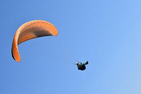 paragliding in the blue sky on a sunny day