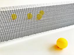 tennis net and yellow balls