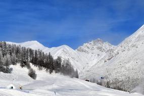 cable road on mountain side at Snowy Winter, Landscape, italy, livigno