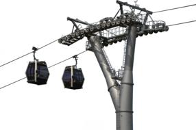 two cable cars on road at mast, isolated