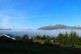 morning fog over mountainous area