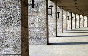 Beautiful Berlin Olympic Stadium with pillars, with light and shadow, in Germany