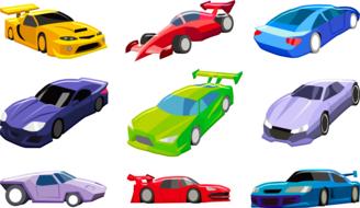 set of colorful sports cars, drawing