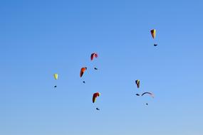 photo of a group of parachutists against the blue sky