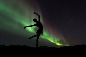 Silhouette of Ballerina at Aurora, collage