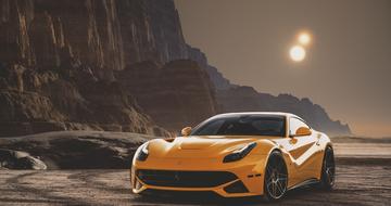 yellow luxury Sports Car parked at rock