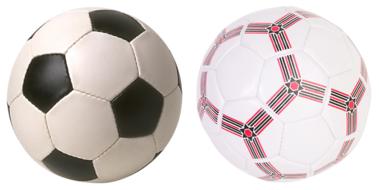 photo of two soccer balls on a white background