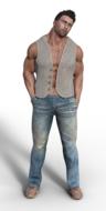 3d model of a posing man with muscles, with shadow, at white background, on clipart