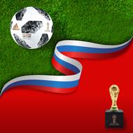 drawn cup, soccer ball and flag of Russia