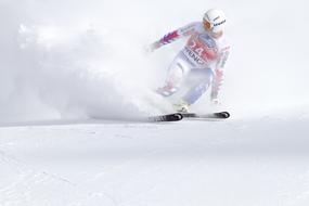 downhill skiing, sportsman speeding on snow